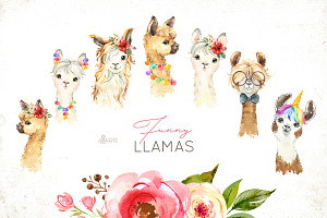 Llamas. Funny Watercolor Animals