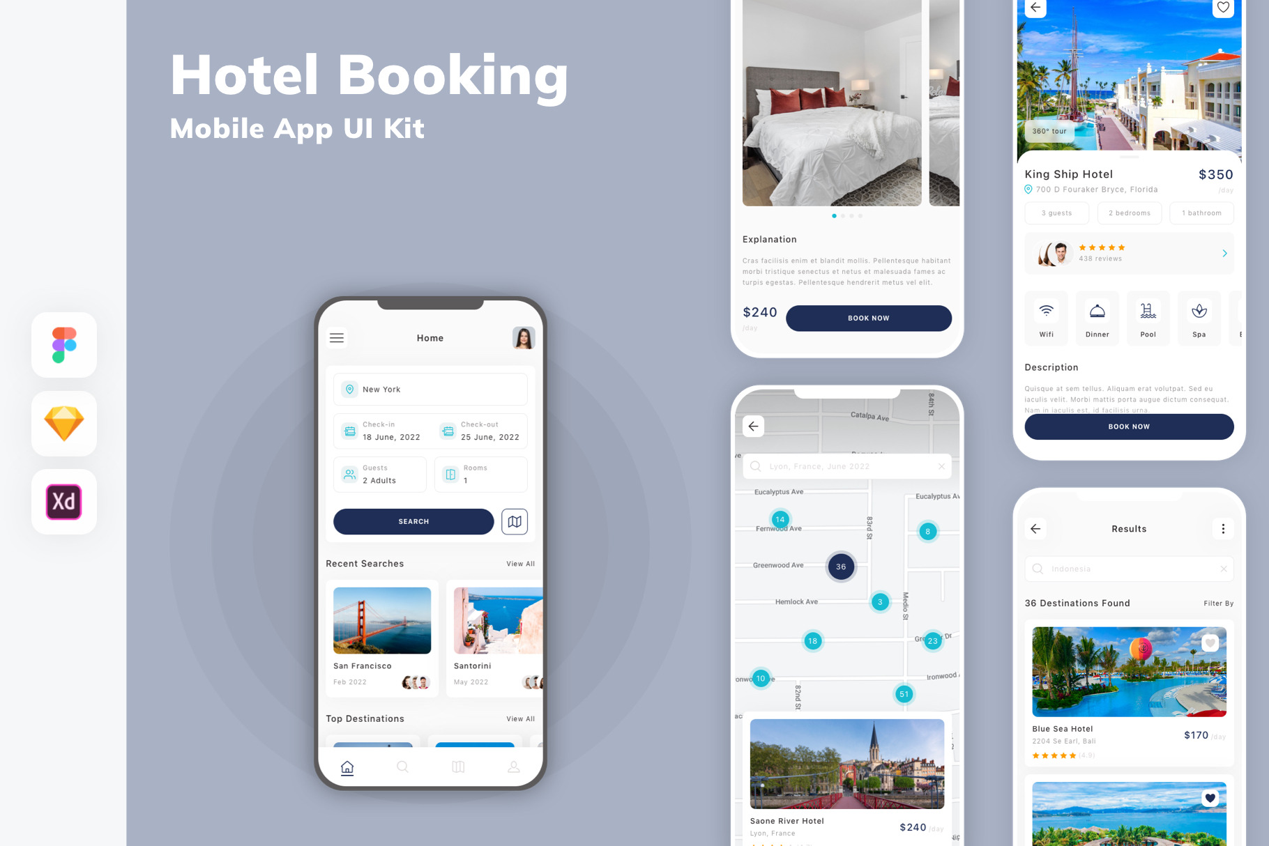 Hotel Booking Mobile App UI Kit, an UI Kit Template by uicube