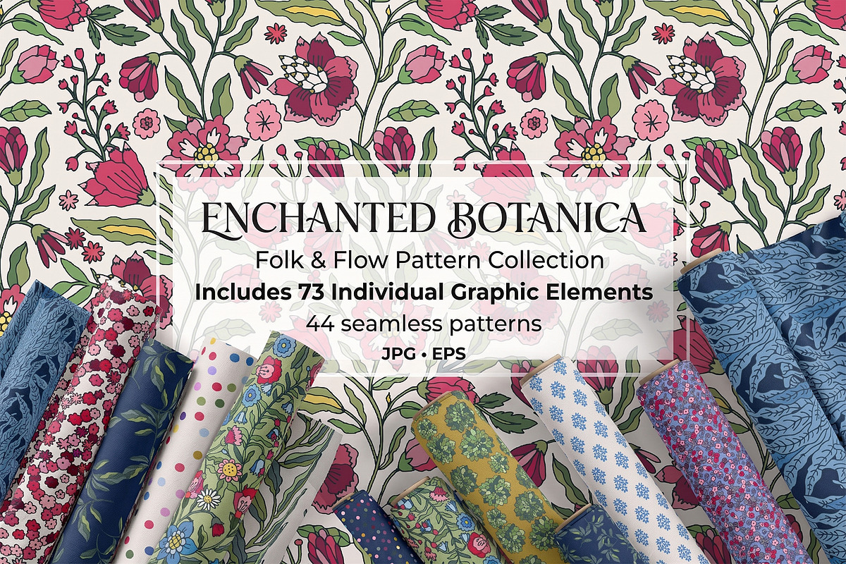 Folk Floral Seamless Patterns, a Pattern Graphic by Sonulkaster (Photo 1 of 15)