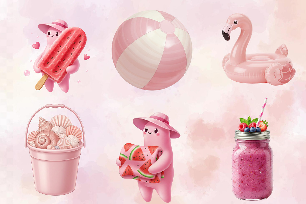 Whimsical Pink Summer Poolside Clipa, an Illustration by SVGArt (Photo 5 of 9)