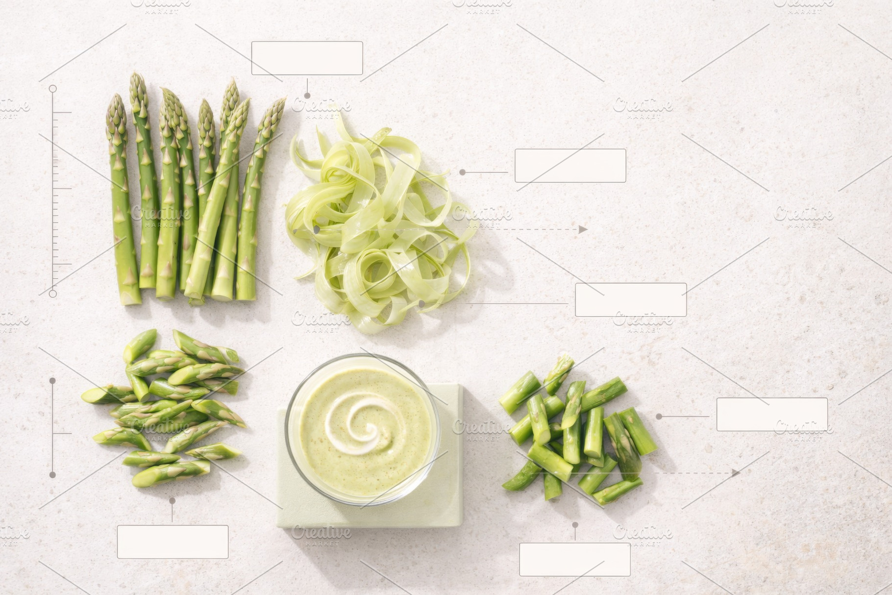 Asparagus arranged with sauce and la, a Photo by Dvoevnore photos