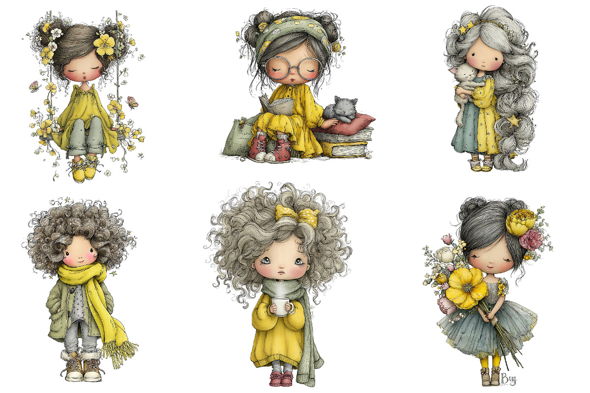 Quirky Cute Little Girl Clipart, an Illustration by CreationArt (Photo 3 of 5)
