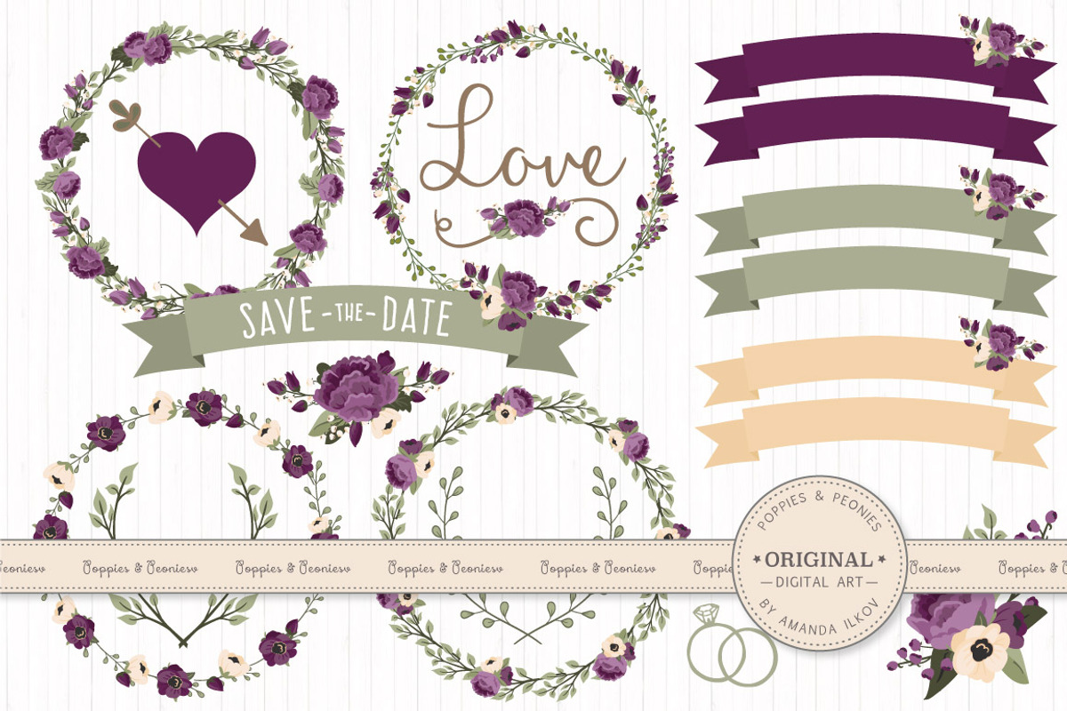 Plum Floral Wedding Vectors, an Illustration by Amanda Ilkov (Photo 1 of 4)