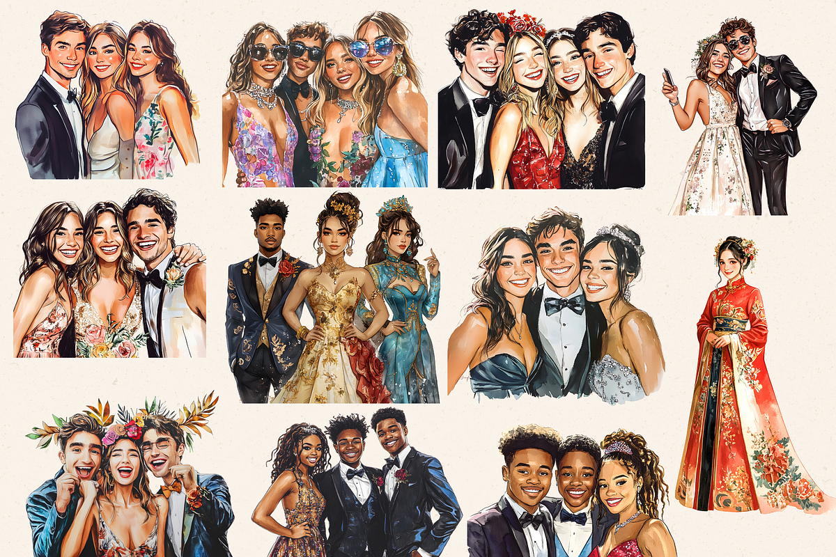 PROM TEENAGE STUDENTS CLIPART, a Person Illustration by Daring Digies (Photo 4 of 10)