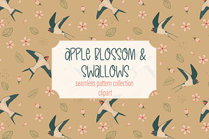 Vintage Apple Blossom & Swallows