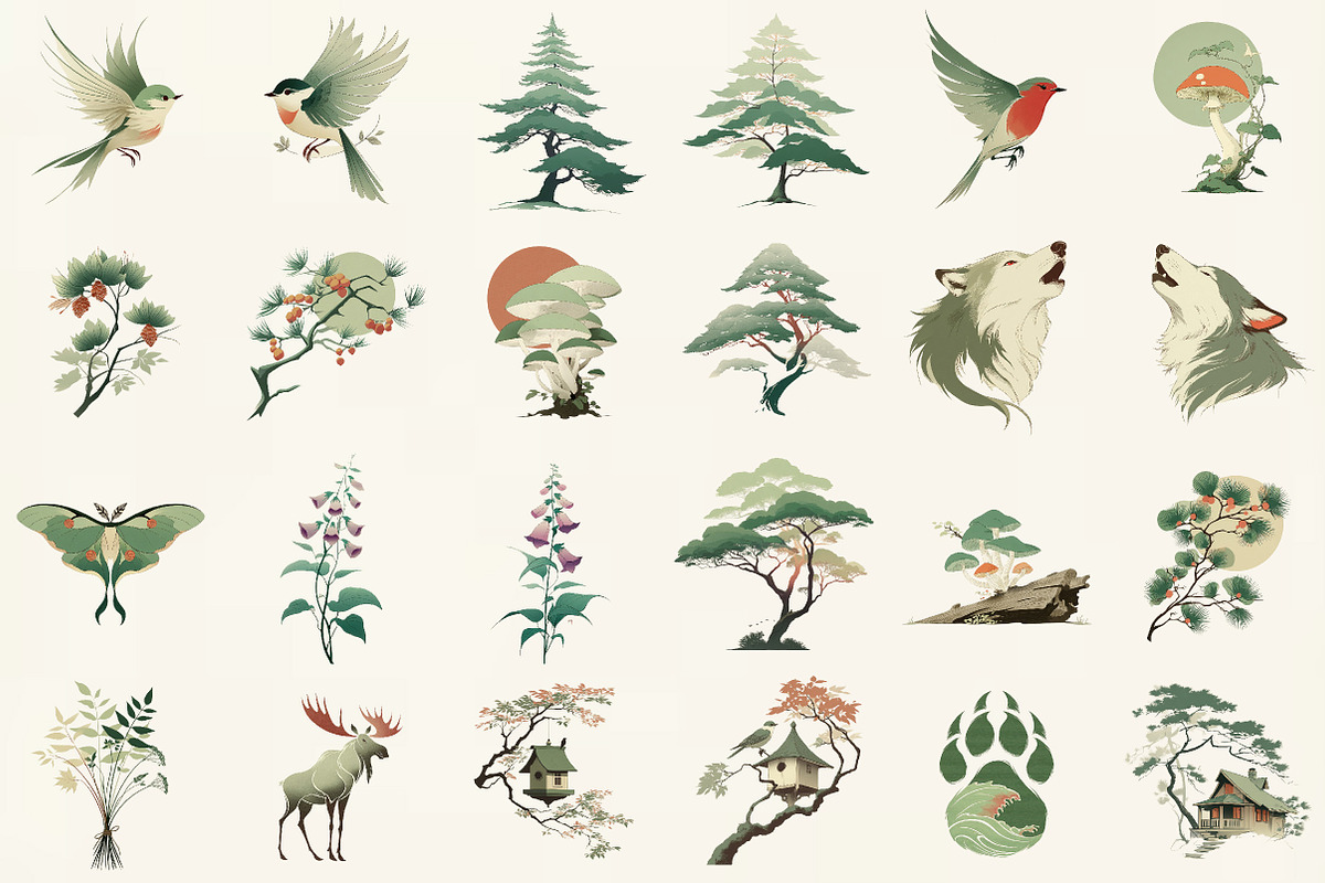 Watercolor Green Forest Clipart Set, an Illustration by DreamCafeArt (Photo 2 of 6)