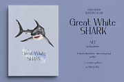 Watercolor Great White Sharks Set, an Animal Illustration by MayaNavits (Thumbnail 2 of 7)