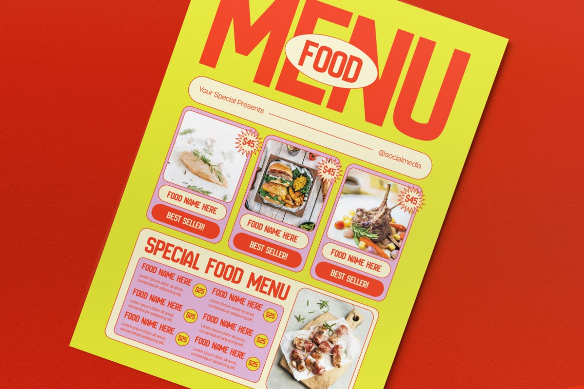 Yellow Purple Brutalism Food Menu, a Flyer Template by graphicook (Photo 2 of 4)