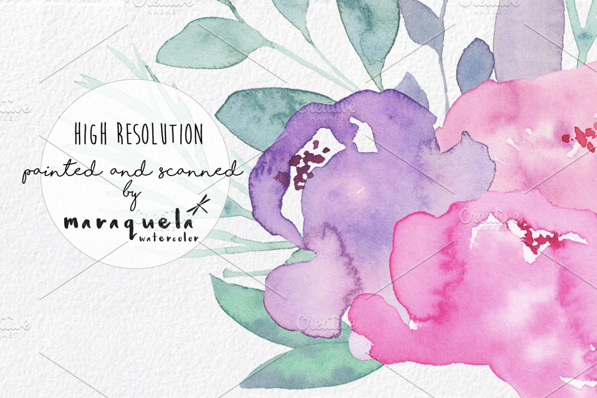 Watercolor Flowers Set Hand painted, an Illustration by MaraquelaStudio (Photo 8 of 9)