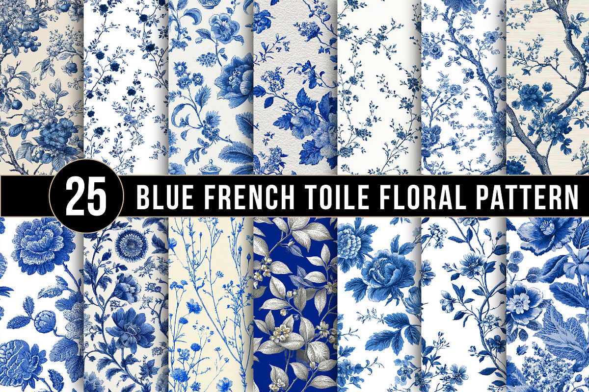 Blue French Toile Floral Pattern, a Pattern Graphic by DreamArtGraphic (Photo 1 of 5)