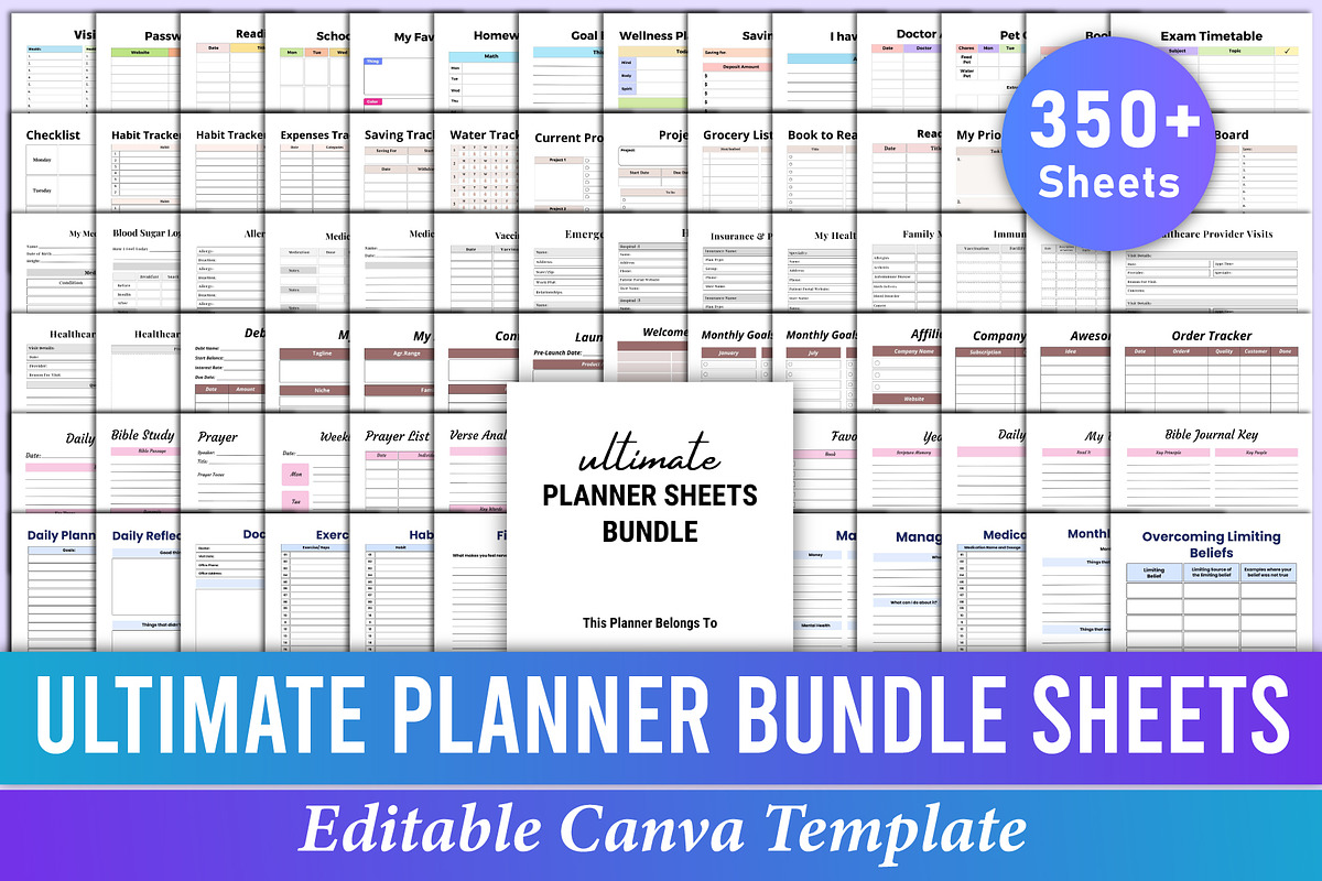 Ultimate Planner Sheets Bundle Canva, a Stationery Template by Mustafiz (Photo 1 of 9)