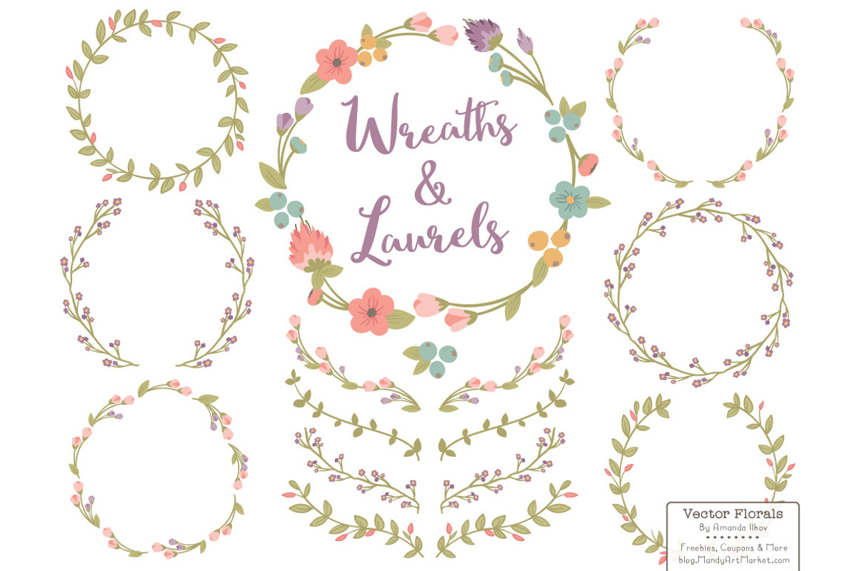 Vintage Vector Flower Wreaths, an Illustration by Amanda Ilkov (Photo 1 of 3)