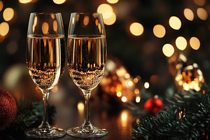 Champagne glasses on blurred lights background, a Holiday Photo by AlyaAnd
