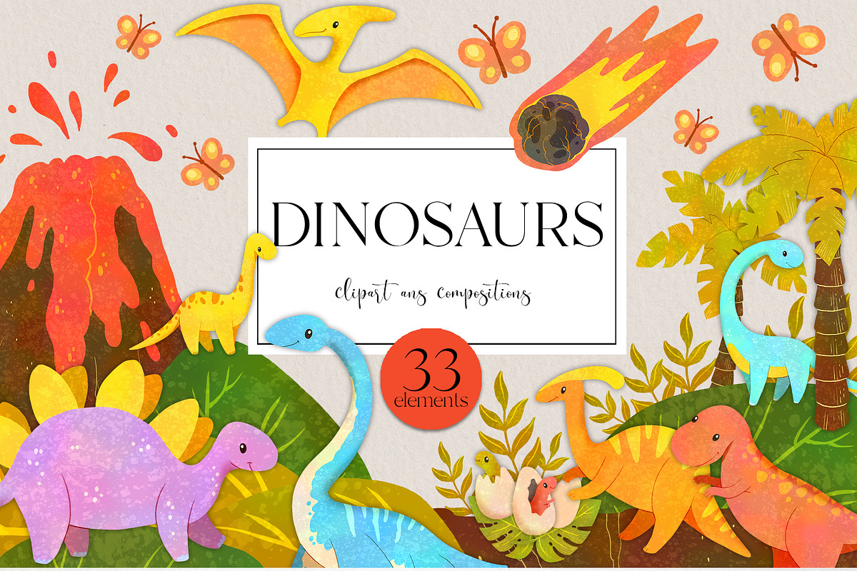 Cute and bright Dinosaurs Clipart, an Animal Illustration by LukaJreym (Photo 10 of 11)