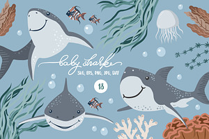 Baby shark clip-art, undersea world