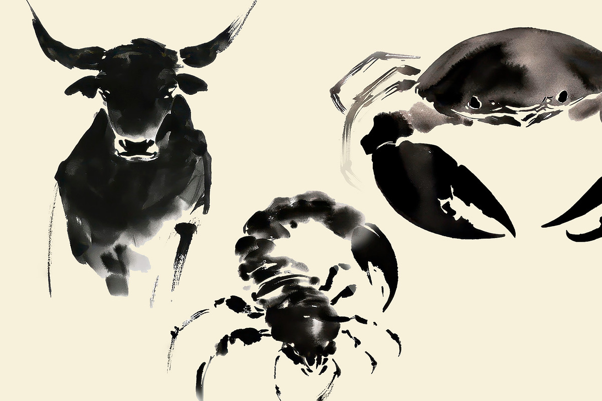 Ink Zodiac Signs Clipart Collection, an Animal Illustration by ViktoriaLapshyna (Photo 3 of 6)