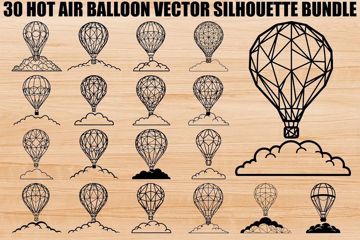 Hot Air Balloon Silhouette Bundle, an Object Illustration by Gaye Art (Photo 1 of 31)