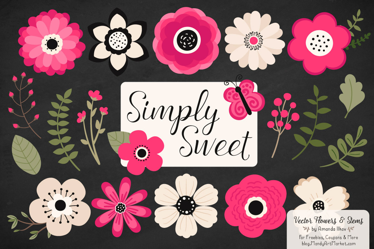Hot Pink Flowers Clipart, an Illustration by Amanda Ilkov (Photo 2 of 4)