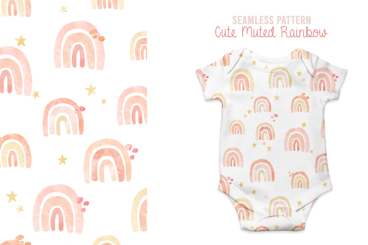 Cute Rainbow Hand-Drawn pattern, a Pattern Graphic by Waterystrokes (Photo 1 of 3)