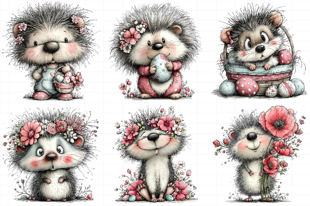 Whimsical Easter Hedgehog Clipart, an Illustration by Daily.Designs (Photo 5 of 8)
