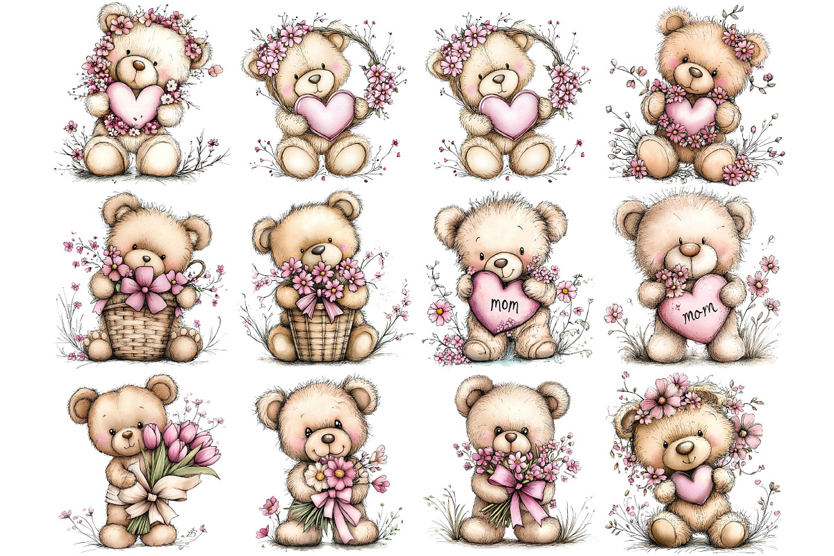 Mother’s Day Teddy Bear Clipart, an Illustration by DreamPrint404 (Photo 5 of 6)
