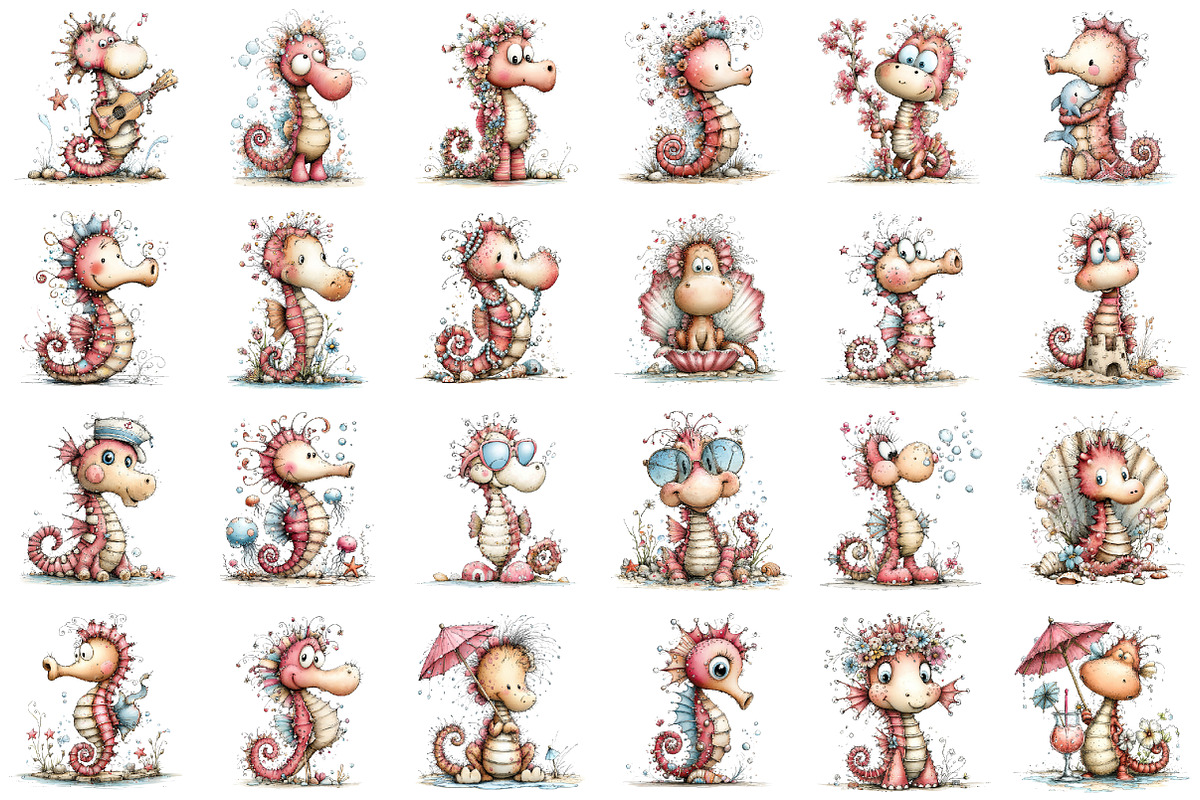 Whimsical Summer Seahorse Clipart, an Illustration by designcity5 (Photo 2 of 5)