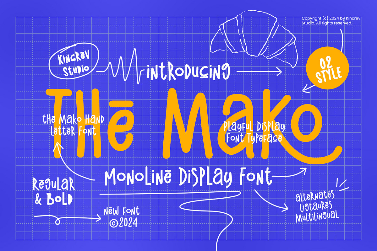 The Mako - Monoline Display Font, a Handwritten Font by Kincrev Studio (Photo 1 of 6)