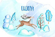 Christmas Deer Watercolor Clipart, an Animal Illustration by RabbitAndPencil (Thumbnail 9 of 9)