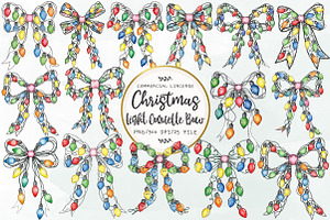 Christmas Light Coquette Bow Clipart, an Illustration by OK Design