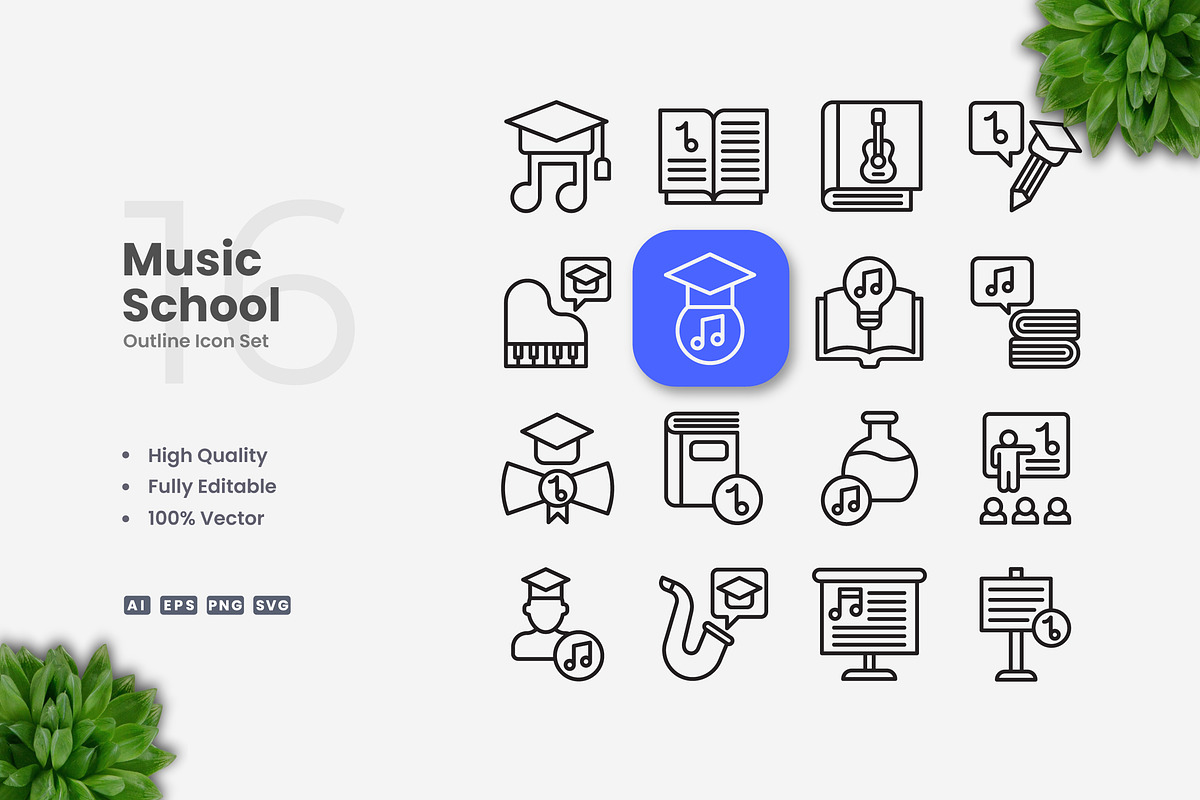 Music School Outline Icons, an Icon by Upnowgraphic