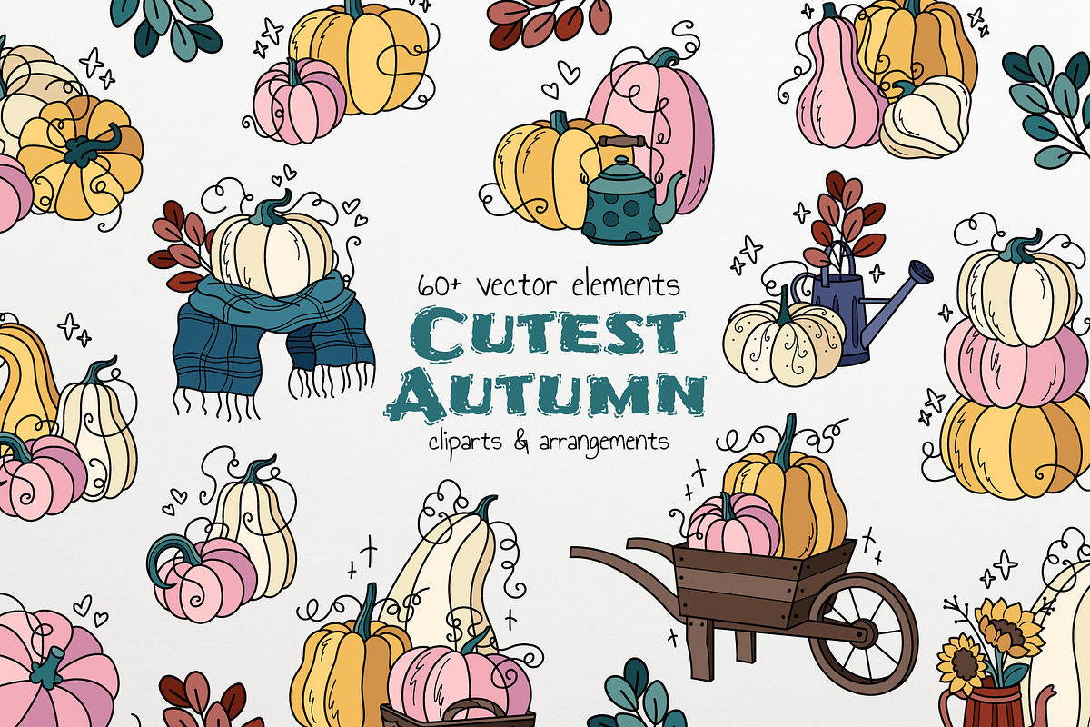 Pumpkins & Autumn Decor Set, a Seasonal Illustration by Panna Limon Store (Photo 1 of 10)