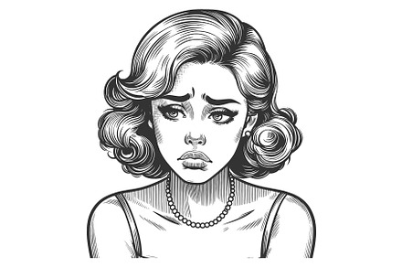 Sad Woman engraving sketch vector, a Person Illustration by AlexArt