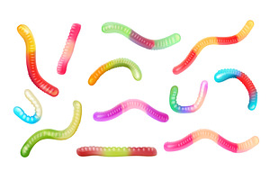 Gummy worms. Realistic sour chewy, a Food Illustration by Stock-Smart-Start