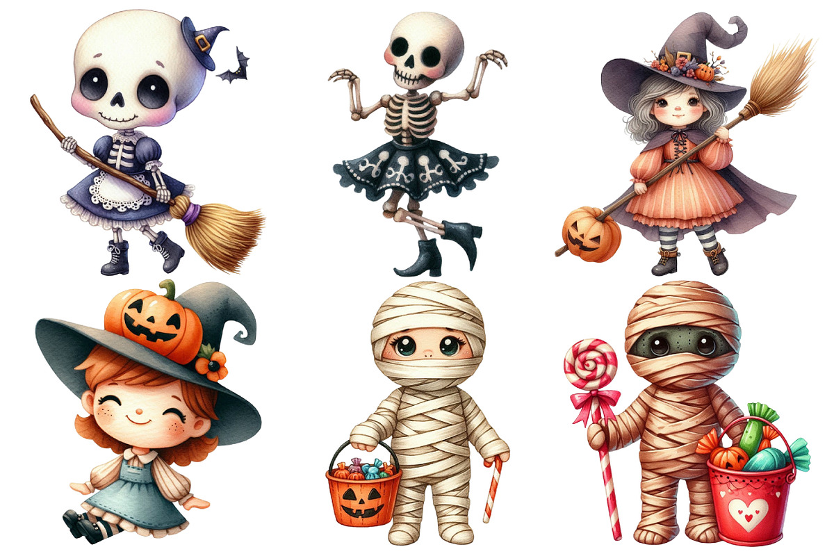 Whimsical Halloween Dolls Clipart, an Illustration by Pixels.Craft (Photo 2 of 7)