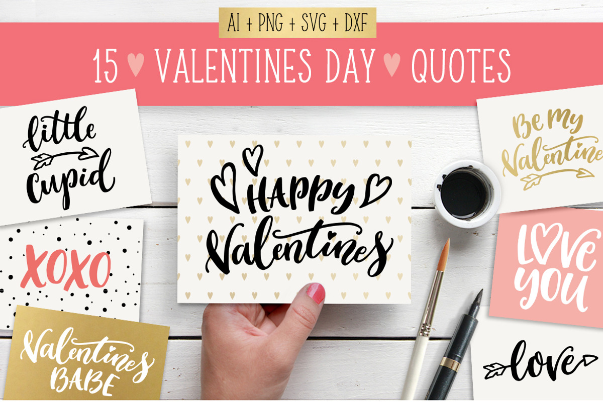 Valentines Day quotes SVG bundle, an Illustration by Angele Kamp (Photo 1 of 6)