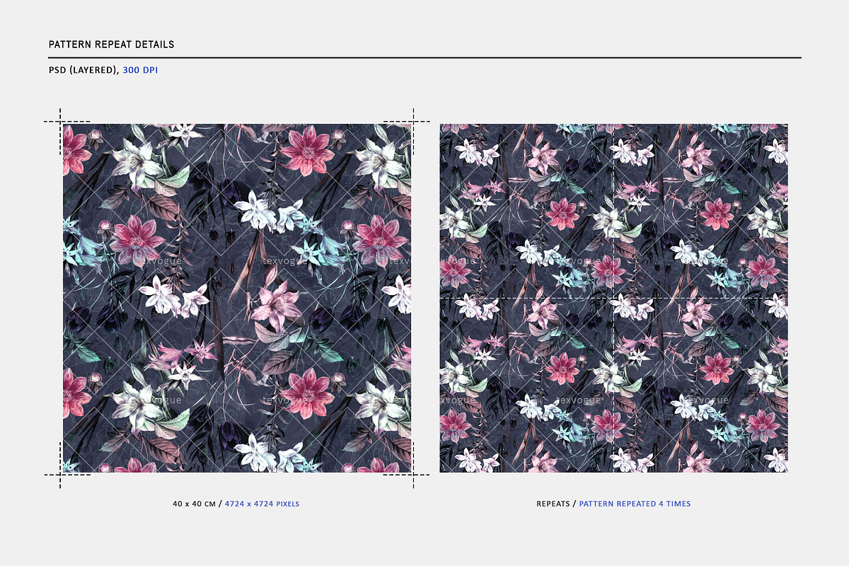 Dark Blooms - Seamless Patterns, a Pattern Graphic by texvogue (Photo 3 of 10)
