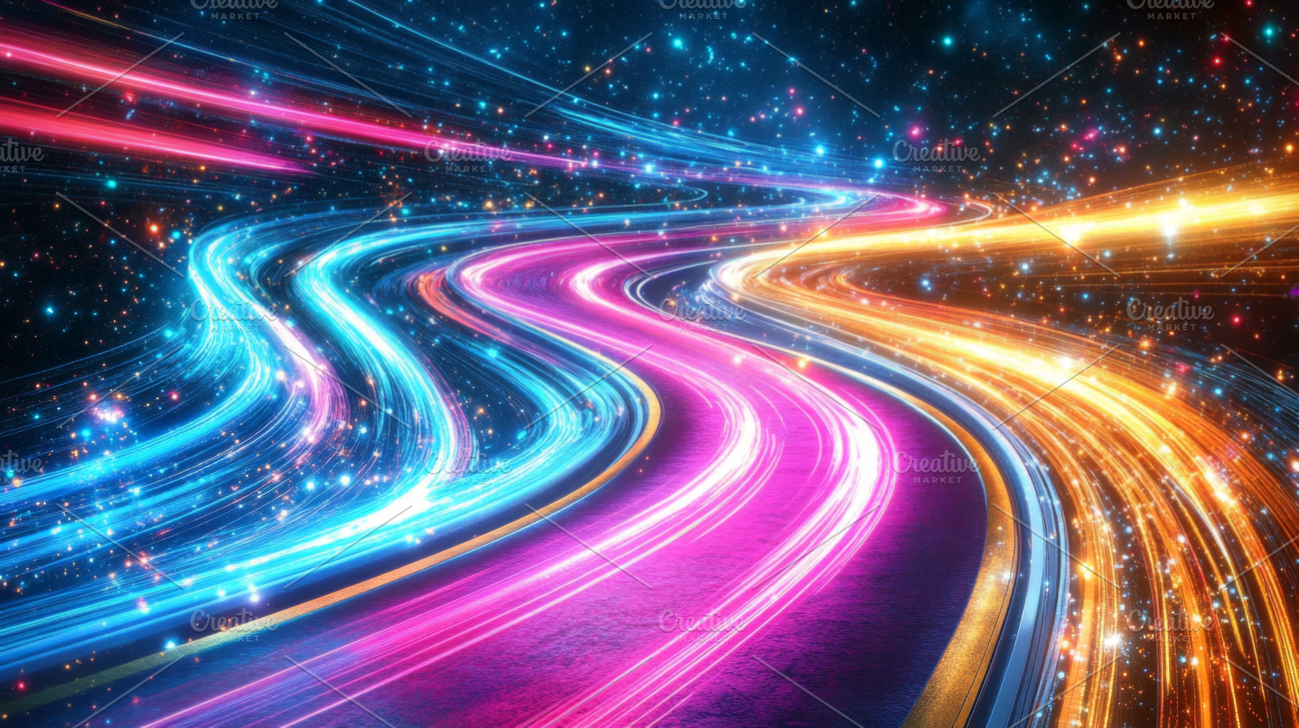 Colorful Light Trails Flowing Through Starry Space, an Abstract Photo by Natalia Klenova's Shop