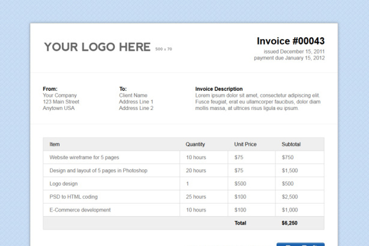 Simple HTML Invoice Template, a Stationery Template by vandelay