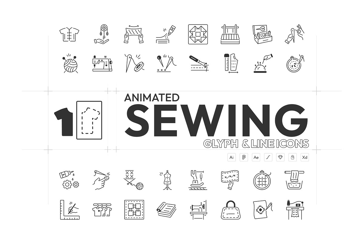 Animated Sewing Icons, an Outline Icon by Prosymbols (Photo 1 of 7)