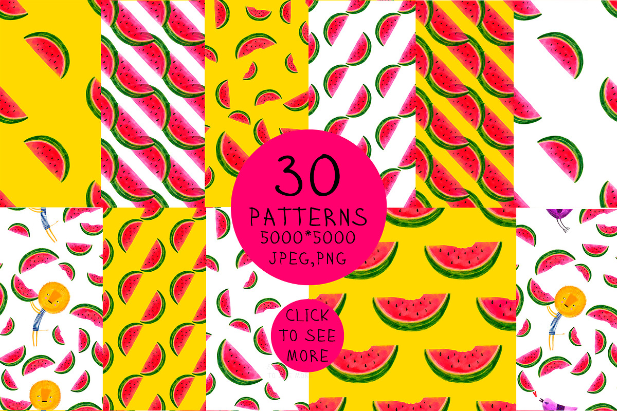 Juicy Watermelon patterns set, a Pattern Graphic by CurlySmile