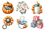 Watercolor Autumn Baby Shower Clipar, an Illustration by Daily.Designs (Thumbnail 3 of 5)