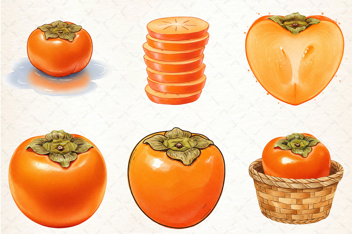Watercolor Persimmon Fruit Clipart, an Illustration by Libby Wishes (Photo 2 of 5)
