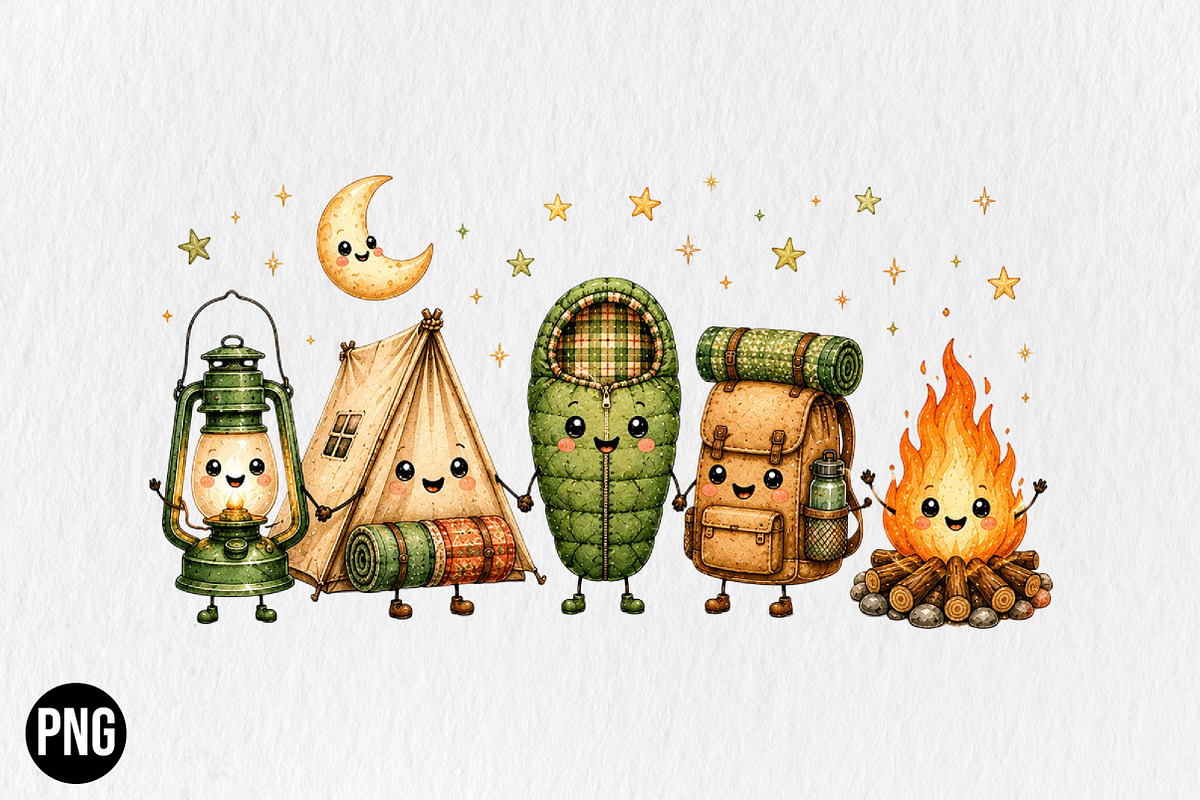 Cute Kawaii Camping Doodle PNG, a Seasonal Illustration by CraftArtStudio (Photo 1 of 4)