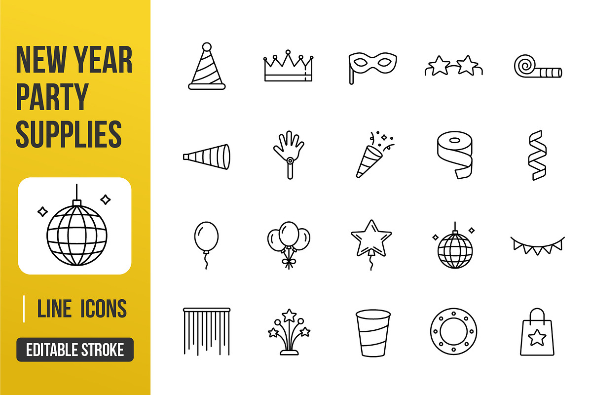 Party Celebration Line Icons, an Outline Icon by Grand Design (Photo 1 of 2)