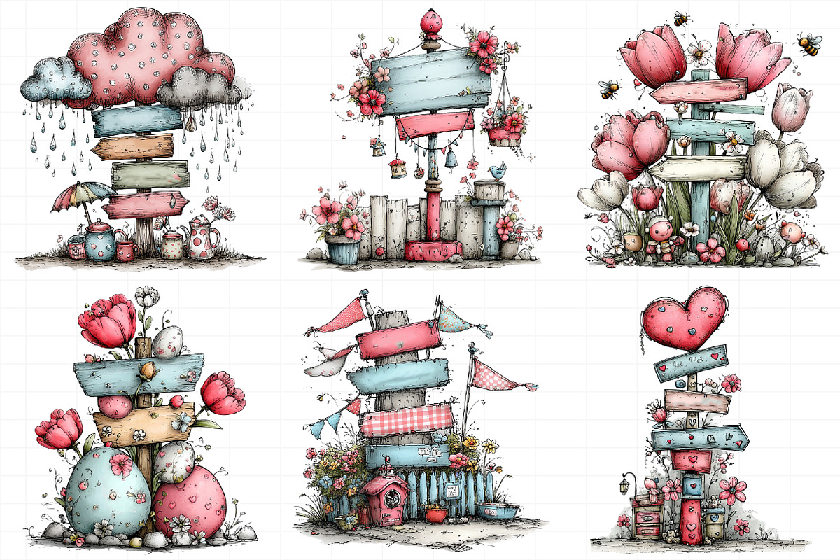 Whimsical Spring Singpost Clipart, an Illustration by Daily.Designs (Photo 7 of 8)