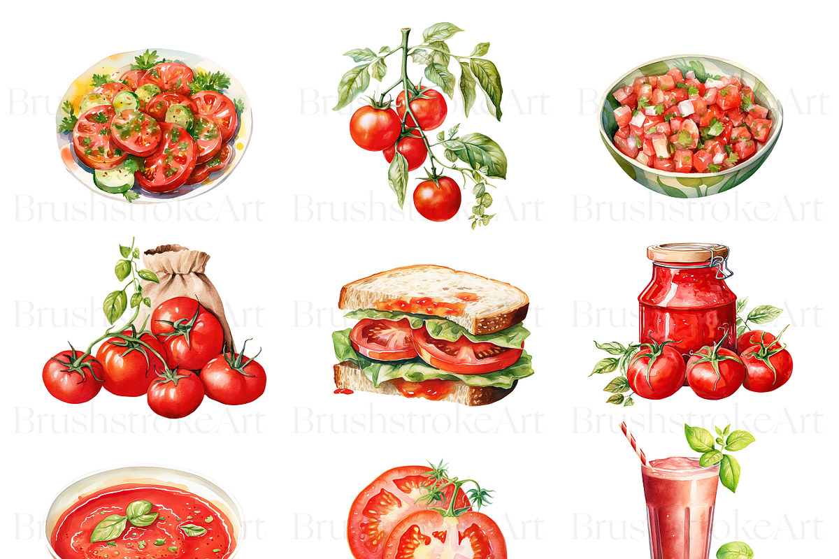 Watercolor Tomato Clipart, Vegetable, a Food Illustration by BrushstrokeArtGB (Photo 2 of 9)