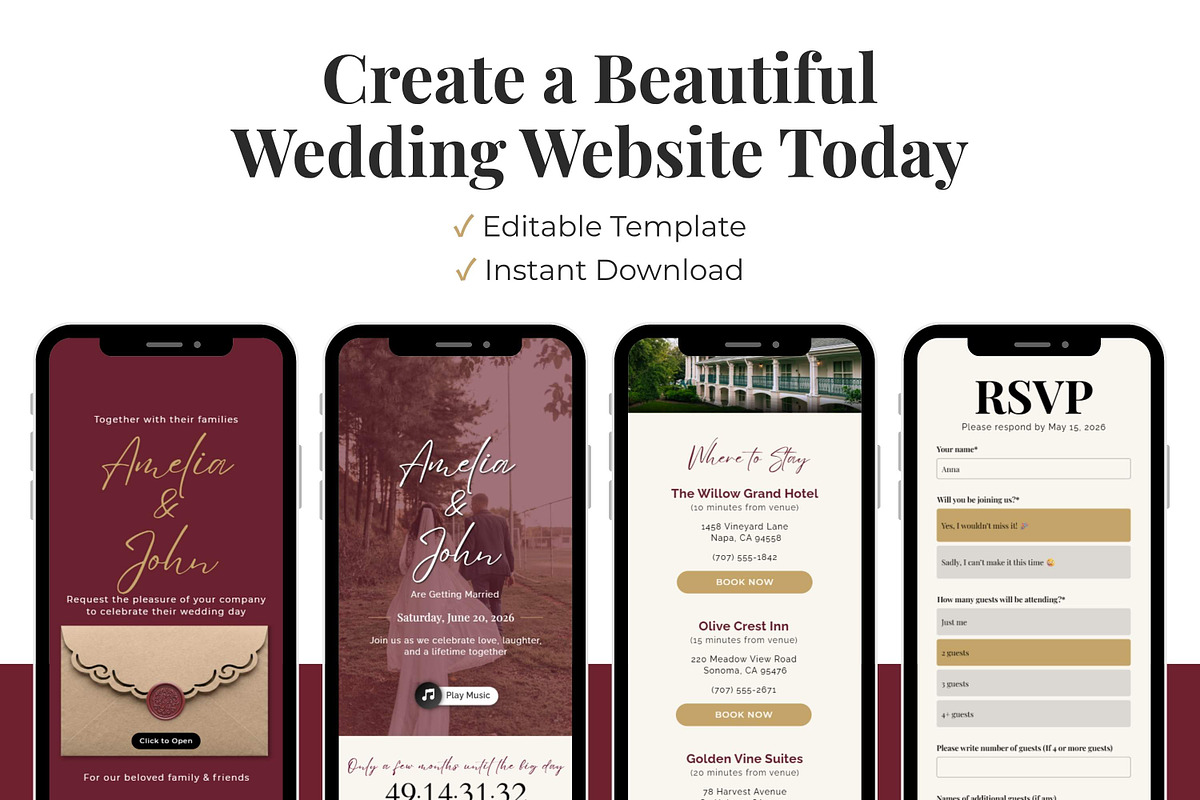 Burgundy Old Money Wedding Website, a Landing Page Template by Everyday Perfection (Photo 10 of 10)