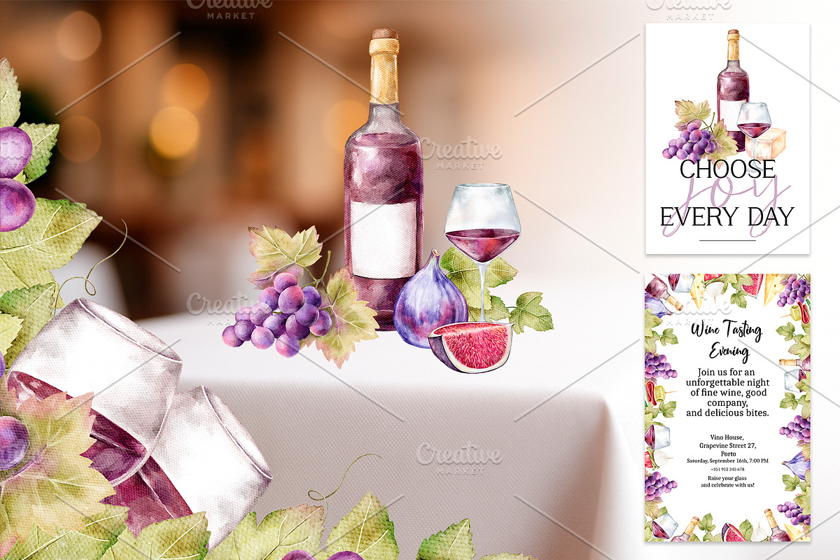Watercolor Wine Clipart, a Food Illustration by Eves_Aquadreams (Photo 10 of 10)