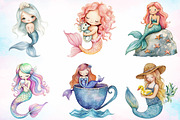 Watercolor Cute Mermaid Clipart PNG, an Illustration by Canvas Craft (Thumbnail 3 of 3)