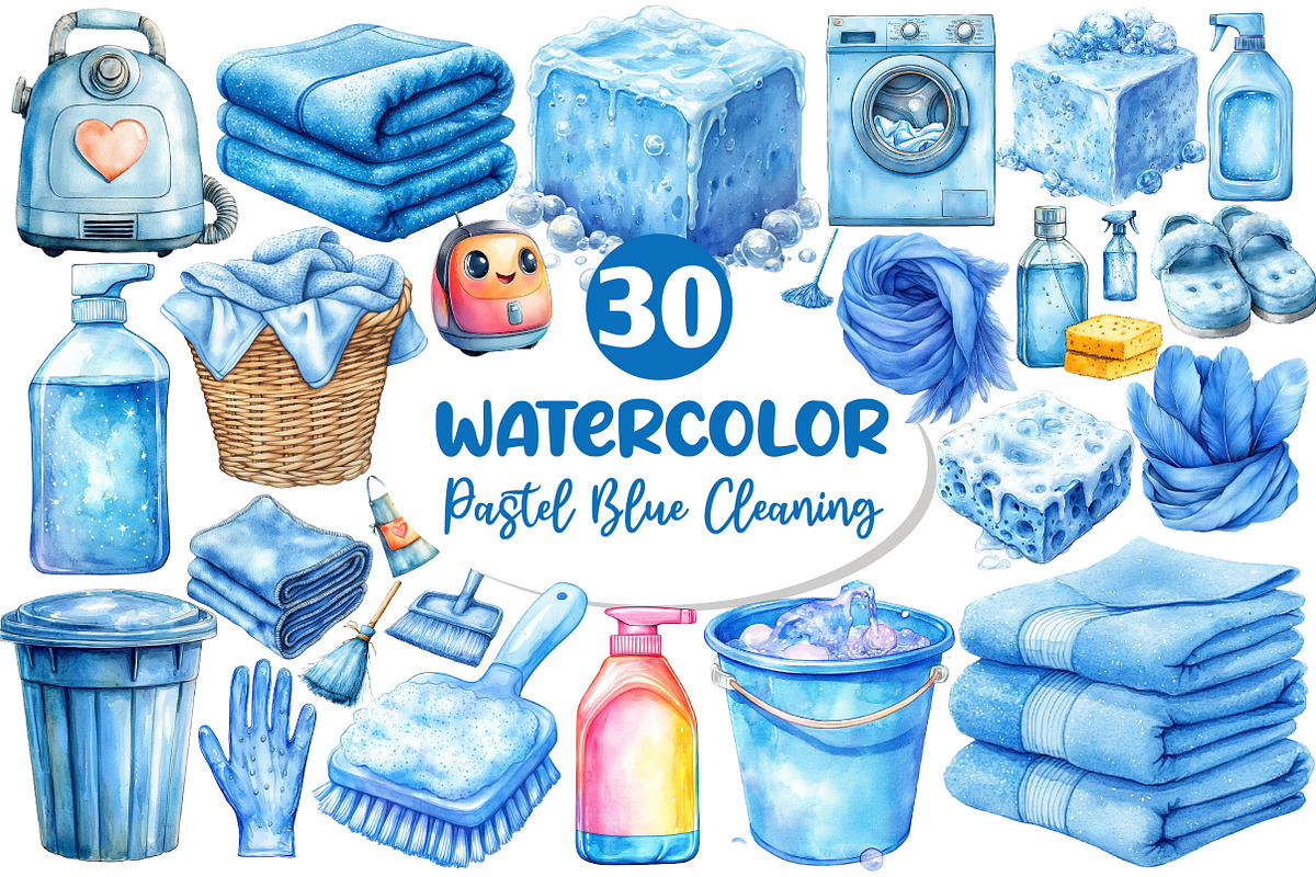 Pastel Blue Cleaning Clipart, an Illustration by Dream Creation (Photo 1 of 6)